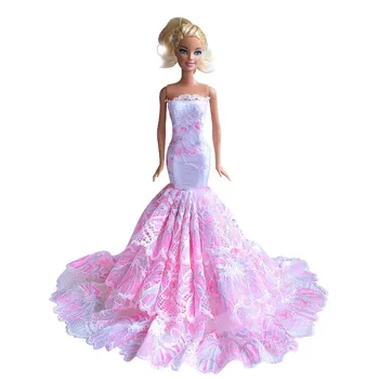 Pembe Çiçek Fishtail düğün elbisesi için barbie bebek Kıyafetler Prenses Parti Elbisesi Barbie Aksesuarları 1/6 Bebek Giyim Oyuncaklar