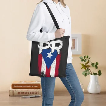 Moda Porto Riko Tasarım kanvas alışveriş Çantaları Yeniden Kullanılabilir Çift Taraflı Baskı Çevre Dostu Kadın Çanta Katlanabilir Seyahat Tote