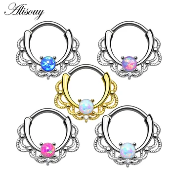 Alisouy HQ toptan toplam 5 Parça Opal Burun Halkaları Güzellik Hoop Yüzükler Clicker Çiviler Dudak Piercing göbek takısı kız bayan için