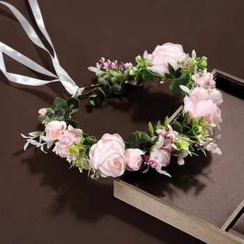 Çiçek kız nedime Bayan düğün gelin tatlı simülasyon çiçek saç bandı Headdress