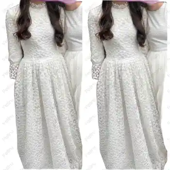 Işlemeli Küçük Papatya Çiçek Kız Elbise Düğün için 3/4 Kollu Prciness Kız Elbise Yüksek Boyun Genç Konser Elbisesi Nedime