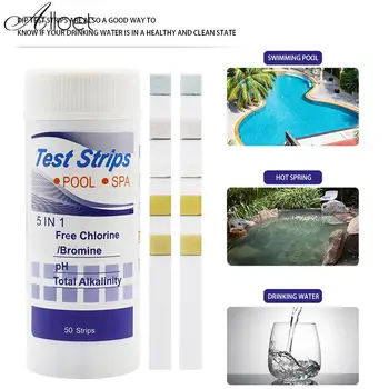 50 Adet su test cihazı Kağıt Çok Amaçlı 5 İn 1 Yüzme Havuzu SPA Test Şeritleri Klor / Sertlik / Brom / Alkalinite/PH