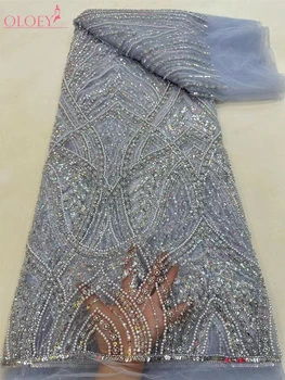 Moda High-End Lüks Fransız Nakış Ağır Damat Dantel Kumaş Afrika Nijeryalı Pullu Kumaş düğün elbisesi Parti