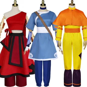 Anime Avatar Son Hava Bükücü Katara Yangın Ulus Aang Cosplay Kostüm Yetişkin Kadın Cadılar Bayramı Karnaval Yüksek Kaliteli Giysiler
