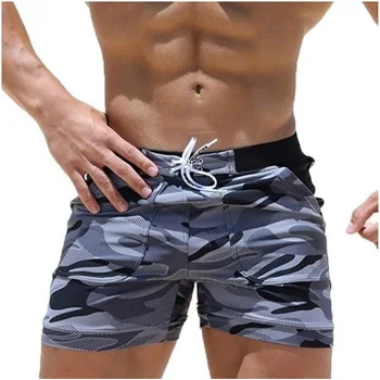 85 % Polyester %15 % Spandex Yaz Çabuk kuru erkek mayoları Şort erkek Camo plaj pantolonları Baskı Mayo Artı Boyutu Boxer
