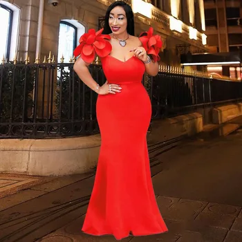 Zarif Afrika Düğün Parti Uzun Elbiseler Kadınlar için Kırmızı Mor gece elbisesi Dashiki Ankara Türkiye Kıyafetler Elbise Afrika Giyim