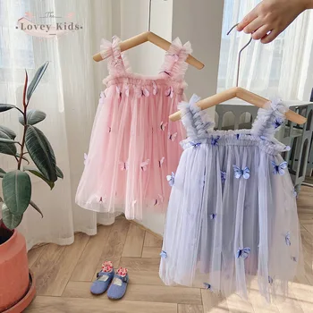 Bebek Kız Elbise 2023 Toddler Örgü Bale Tutu Elbiseler Prenses Kolsuz Kelebek Patchwork Çocuklar file top elbisesi Tül Elbise