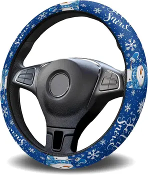 Araba direksiyon kılıfı Mavi Noel Sevimli Kardan Adam Kar Tanesi Kış direksiyon s Koruyucu Kapak Otomatik Erkekler Kadınlar için