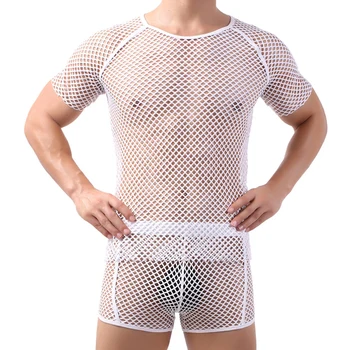 Erkek Spor See through T shirt Örgü Üst Fishnet Kas Tankı SPOR SALONU için Moda Clubwear Rahat ve Nefes Alabilen Düz Renk