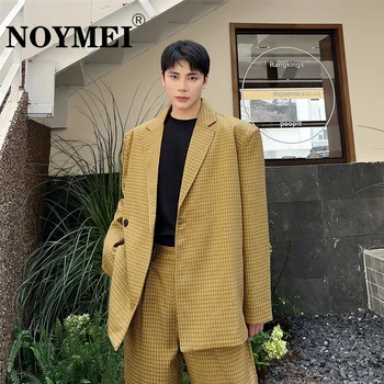 NOYMEI Haki Ekose erkek Blazer Mizaç Tek Göğüslü Moda Kore Tarzı turn-aşağı Yaka 2023 Yeni Takım Elbise Ceket WA798