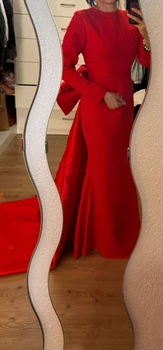2023 Kırmızı Uzun Kollu Balo Elbise Mermaid Abiye Yeşil Örgün Parti Törenlerinde Modası