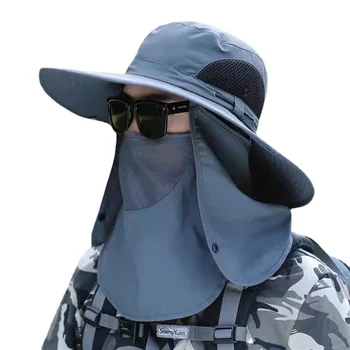 UPF50 + balıkçı şapkası Güneş gölgeleme büyük saçak dağ tırmanışı maskesi örgü nefes açık UV koruma ayrılabilir tam yüz