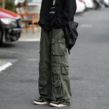 Japon tarzı Yüksek Sokak Fonksiyonel Çok cep Tulum Y2K erkek Gevşek Düz rahat pantolon Hip-Hop Retro Tasarım Pantolon