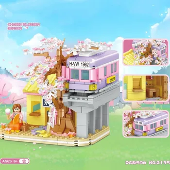 Japon Pub ve Kiraz Çiçeği Sezon Modeli Montaj Oyuncak Çocuklar için Mini Sokak Görünümü Yapı Taşları Yaratıcı Dekorasyon Hediye