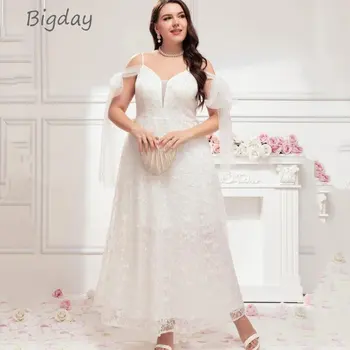 Zarif Sevgiliye Artı Boyutu düğün elbisesi Aç Geri Dantel Kapalı Omuz Spagetti Sapanlar Tül gelin kıyafeti Vestidos De Novia