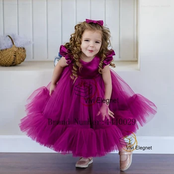 Zarif Kepçe Çiçek Kız Elbise Kızlar için Kolsuz Yumuşak Tül Düğün Parti Törenlerinde 2023 Yaz Yeni فساتين للحفلات الراقصة