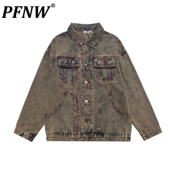PFNW erkek Sonbahar Bahar Yeni Amerikan Yüksek Sokak Vintage Jean Ceketler Kadın Moda Gevşek Hip-Hop Rahat Kot Mont 12Z2037