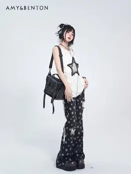 Hepburn Tarzı Japon Kolsuz Tişört Kadın Yaz Tees Sıcak Kız Tasarım Gevşek Zayıflama Yıldız Orta Uzunlukta Yelek Tshirt Y2k Üst