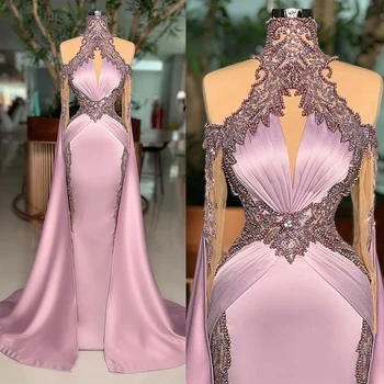 Dubai Arapça Mermaid Akşam Elbise Uzun Kollu Boncuk Custom Made Kristal Kadınlar Balo Abiye Parti kutlama elbiseleri