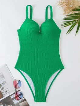 Tek Parça Mayo 2023 Yeni Katı Sling V Boyun Mayo Seksi Push Up Nervürlü Bodysuit Monokini Yaz Plaj Mayo Kadın
