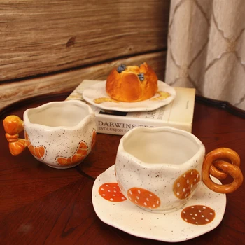 Seramik Kahve fincan seti espresso bardakları Porselen Öğleden Sonra Çay Fincanı Kahvaltı Süt Kupa Sevimli Çömlek Kupalar Bardak Hediye Drinkware Seti