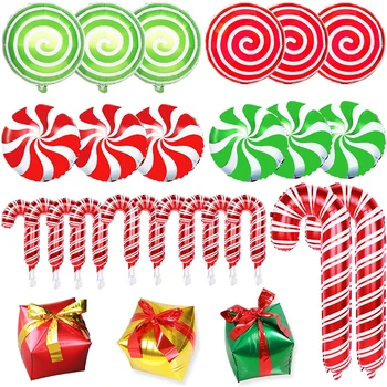Noel baston şeker Folyo Balonlar Noel Kırmızı Yeşil Tatlı Şekerler Balon noel hediyesi Kutusu Balon Doğum Günü Partisi Ev Dekorasyonu