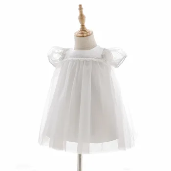 Bebek Kız Prenses Tatlı Kabarcık Kollu Beyaz Elbise Kabarık Prenses Doğum Günü Vaftiz düğün Yumuşak Tül Çocuk yaz elbisesi
