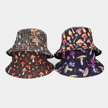 LDSLYJR Dört Mevsim Pamuk Karikatür Mantar Baskı Kova Şapka Balıkçı Şapka Açık Seyahat güneşlikli kep Erkekler ve Kadınlar için 184