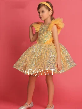 Kabarık Glitter Çiçek Kız Elbise Pullu Noel Kız Elbise Diz Boyu Prenses Elbise Sevimli Bebek Kız Elbise Çocuk Elbise
