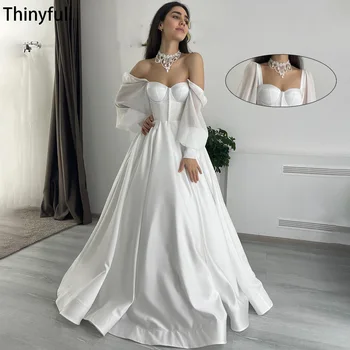Thinyfull Bir Çizgi Leke Basit Gelinlik Sevgiliye Uzun Puf Kollu Gelin Törenlerinde Düğün Parti vestidos de boda 2023