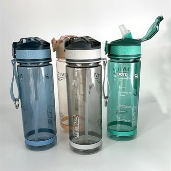 Kamp 800ml Spor Su Şişesi saman ile Seyahat Yürüyüş İçin Açık Plastik Şeffaf BPA Ücretsiz Şişe erkekler Drinkware