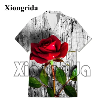 Erkek Gül Baskı Gömlek 3D Çiçek Rahat Kısa Kollu T Shirt Vintage Çiçek Yaz Harajuku Unisex Streetwear Plaj Üstleri