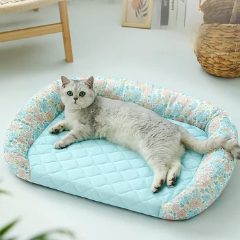 Prenses köpek Kulübesi Pet kedi matı Köpek soğutma matı Çiçek Desen Köpek yatakları Küçük Köpekler için Buz İpek Konfor Köpek Evi