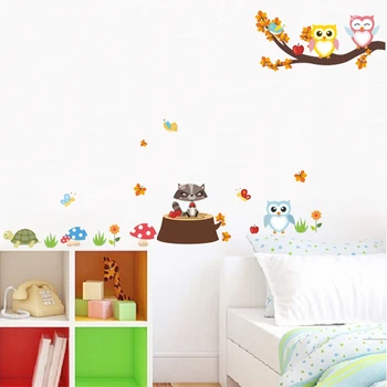 Sevimli Baykuş Kaplumbağa Kelebek Hayvan Duvar Sticker Çocuk Odası Yatak Odası Ev Dekorasyon Dıy Karikatür Duvar Sanatı Pvc Duvar Çıkartması