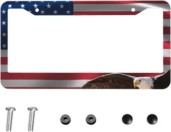 Kartal Amerikan Bayrağı plaka çerçevesi 1 Paket Komik Sevimli ABD Kanada için Araçlar Standart Araba Etiketi Kapak Tutucu Kaliteli