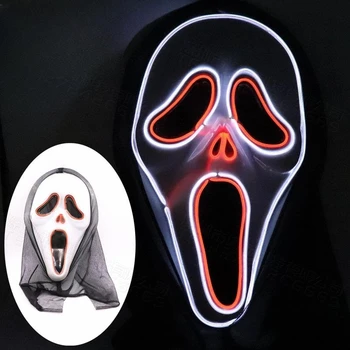 Cadılar Bayramı maskesi tasfiye led ışık Up maske Glow maske korku kafatası saç ışık çığlık maskesi dekorasyon