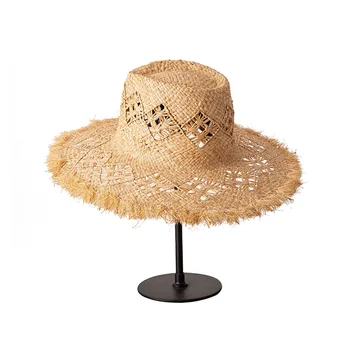 İlkbahar ve Yaz Yeni Moda kadın Geniş siperlikli şapka El Dokuma İçi Boş Ham Kenar Açık Plaj Güneş Koruyucu hasır şapka Gelgit