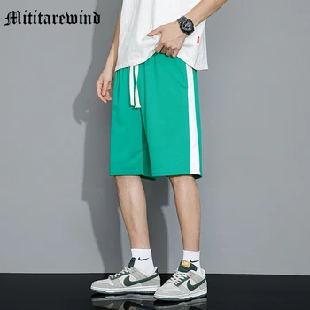 Şort Erkekler İçin Yaz Moda Gevşek Katı Çok Yönlü Rahat Diz Boyu Pantolon Büyük Boy Ins Kore Tarzı Hip Hop Streetwear Gençlik