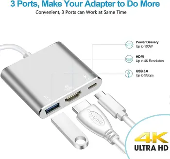 USB C HDMI Adaptörü USB 3.0 Tip C HDMI 4 K Multiport AV Dönüştürücü
