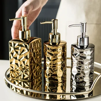 Lüks Düzensiz Seramik sabun ve Jel Dağıtıcı Şişe Yaratıcı Altın Gümüş Boş şampuan şişesi Banyo Depolama Aksesuarı