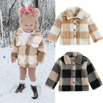 FOCUSNORM 0-24M Sonbahar Kış Bebek Kız Erkek Yün Palto Uzun Kollu Yaka Düğmesi Aşağı Ekose Ceket Giyim