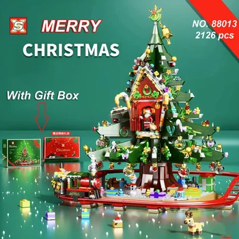 Hediye Kutusu ile SX 88013 Noel Baba Ağaç Evi Elk Tren 2126 ADET Noel Koleksiyonu Karnaval 10267 10293 Yılbaşı Hediyeleri