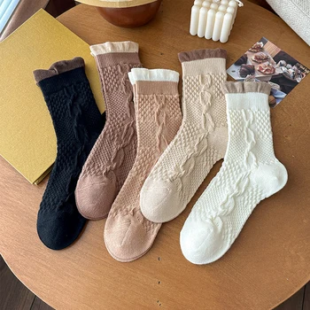 Kadınlar İçin sevimli Çorap Sonbahar Kış Yeni Moda Nefes Japon Tarzı Tatlı Ekip Çorap Kız Karışık Renkli Fırfır Fırfırlı Çorap