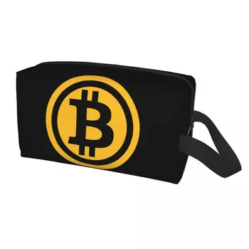 Bitcoin Satoshi Kripto Logo Kozmetik çantası Kadın Moda Büyük Kapasiteli Cryptocurrency Makyaj Çantası Güzellik Depolama makyaj çantaları