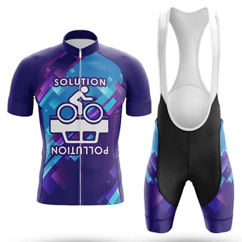 Çözüm Kirliliği Bisiklet Seti Bib Şort Bisiklet Jersey Bisiklet Gömlek Kısa Kollu Elbise Döngüsü Yokuş Aşağı MTB Dağ Takım Elbise