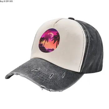 Pembe vaporwave manzara kayalar ve avuç içi kovboy şapkası Şapka beyzbol şapkası balıkçı şapkası Şapka Erkek kadın