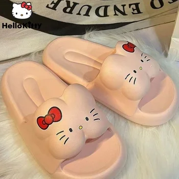 Sanrio Hello Kitty Yeni Terlik Kadın Rahat Düz Platform plaj ayakkabısı Yaz Y2k Japon Kawaii Pembe Beyaz Terlik Kadın Yk2