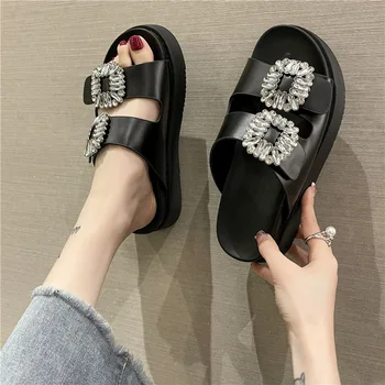 Platform sandaletler Marka Taklidi Ayakkabı Bayanlar Yüksek Topuklu Çift Toka Bant Terlik Kadın Kekler Kristal Flip Flop Mujer