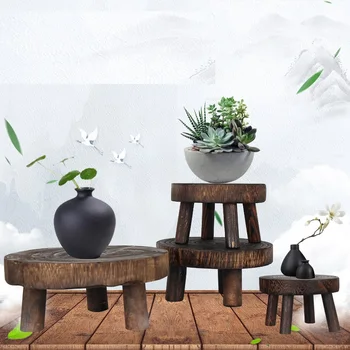Katı ahşap Yuvarlak Tezgah Bitki Standı Yaratıcılık Saksı Tabanı Ekran Standı Tabure Ev Bahçe Veranda Dekor