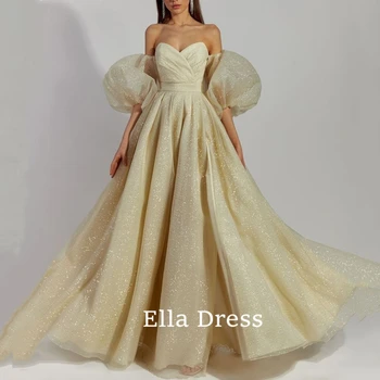 Ella Yeni Glamorous A-Line Balo elbisesi Sevgiliye Yüksek Yarık gece elbisesi Backless Parti Kıyafeti Kısa Puf Kollu gece elbisesi